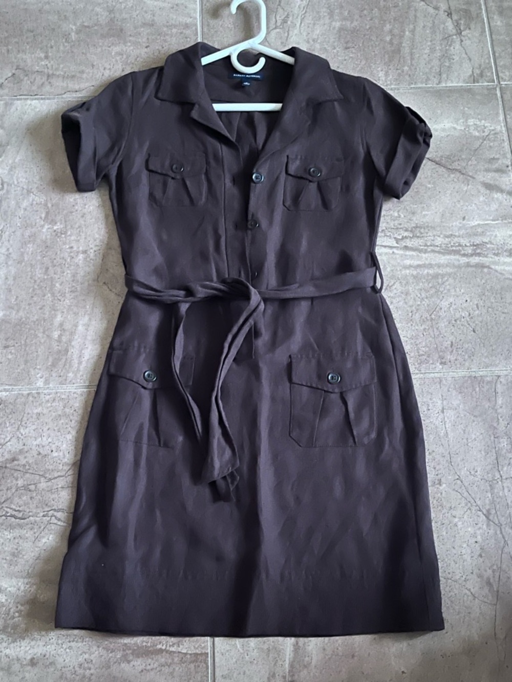 Banana Republic Short-Sleeve Button-Front Mini Dress in Brown